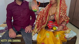 After breaking the fast on 2023 Karwa Chauth husband and wife'_s Chudai with dirty talk