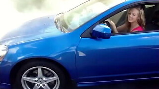 Young lady has pedal pumping day dream while she hands out with girlfriends