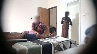 Flashing dick infront of two maids when taking massage