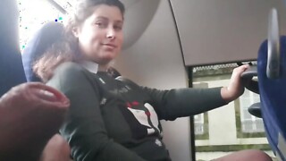 Voyeur seduces Milf to Suck&amp;Jerk his Dick in Bus