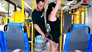 Brunette groping on the bus